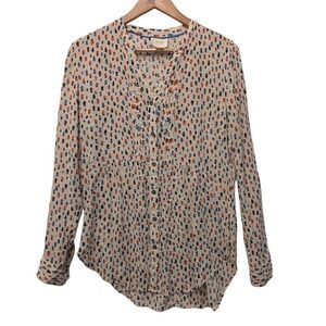 Maeve Anthropologie Novelty Print Pintuck Button Front Rayon Blouse Cream Multi